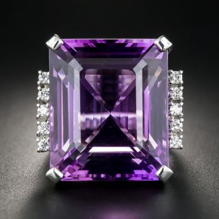 Large Amethyst and Diamond Platinum Cocktail Ring - 1