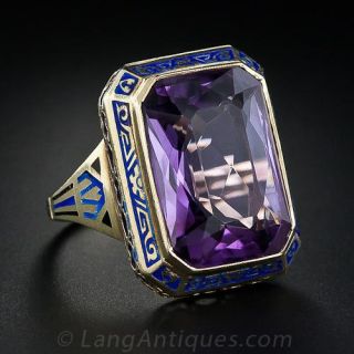 Large Amethyst and Enamel Ring