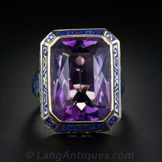Large Amethyst and Enamel Ring
