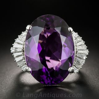 Large Amethyst Platinum and Diamond Cocktail Ring 