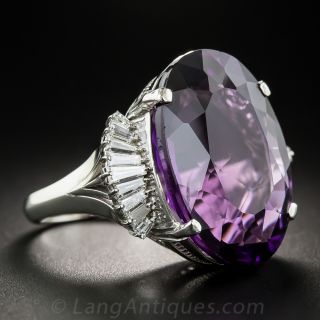 Large Amethyst Platinum and Diamond Cocktail Ring 