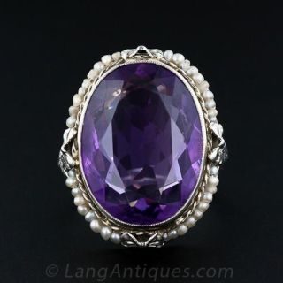 Vintage Amethyst Seed Pearl Ring