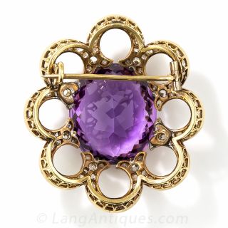Large Antique Amethyst and Diamond Brooch - French