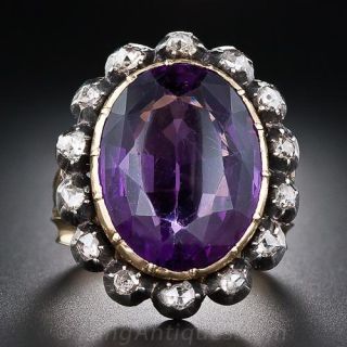 Large Antique Amethyst and Diamond Ring