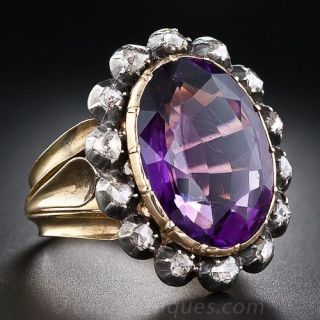 Large Antique Amethyst and Diamond Ring