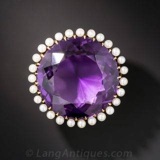 Large Antique Amethyst and Pearl Pin - 2
