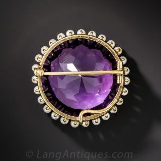 Large Antique Amethyst and Pearl Pin