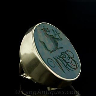 Large Antique Bloodstone Intaglio Seal Ring