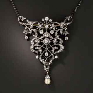 Large Antique Diamond and Natural Pearl Brooch/Necklace - 2