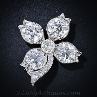 Large Antique Diamond Four Leaf Clover Brooch