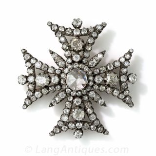Large Antique Diamond Maltese Cross Pin / Pendant