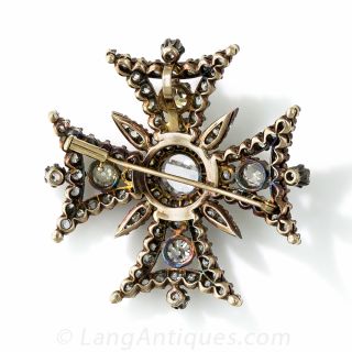 Large Antique Diamond Maltese Cross Pin / Pendant