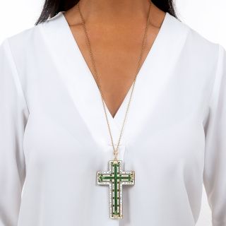 Large Antique Emerald and Enamel Cross