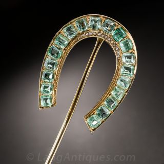 Large Antique Emerald Horseshoe Stick Pin