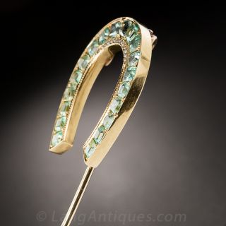 Large Antique Emerald Horseshoe Stick Pin