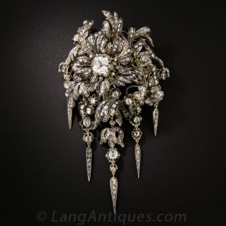 Large Antique En Tremblant Diamond Stomacher Brooch