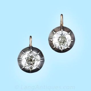 Large Antique European Cut Diamond Stud Earrings