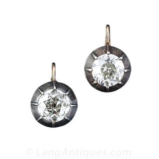Large Antique European Cut Diamond Stud Earrings