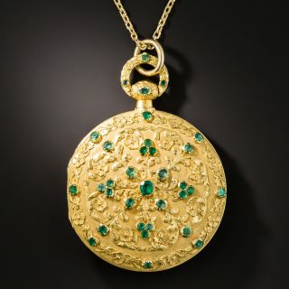 Large Antique Reversible Emerald and Ruby Locket  - 3