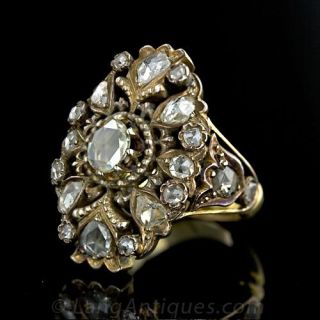 Large Antique Rose Cut Diamond Dinner Ring
