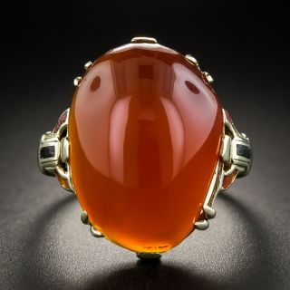 Large Art Deco Carnelian Enamel Ring - 2