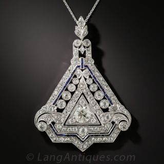 Large Art Deco Diamond and Calibre Sapphire Pendant