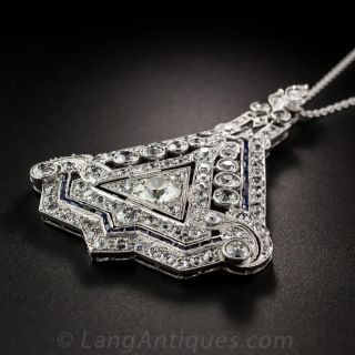 Large Art Deco Diamond and Calibre Sapphire Pendant