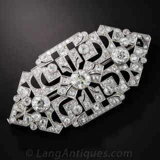 Large Art Deco Diamond and Platinum Brooch - 1