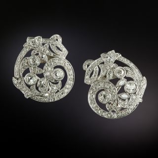 Large Art Deco Diamond Scroll Earrings - 2