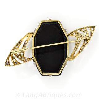 Large Art Deco Onyx and Diamond Brooch