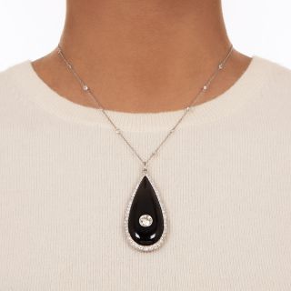 Large Art Deco Onyx and Diamond Necklace Locket