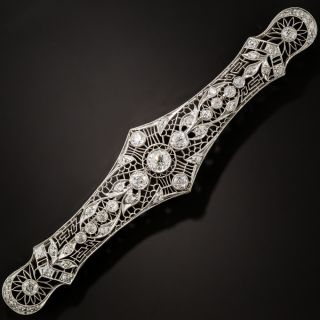 Large Art Deco Platinum and Diamond Bar Brooch - 6