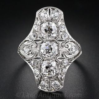 Large Art Deco Platinum and Diamond Dinner Ring