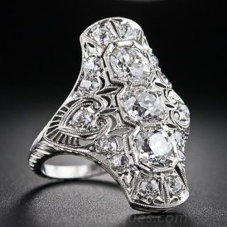 Large Art Deco Platinum and Diamond Dinner Ring