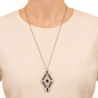 Large Art Deco Sapphire and Diamond Pendant