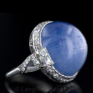 Large Art Deco Star Sapphire and Diamond Ring