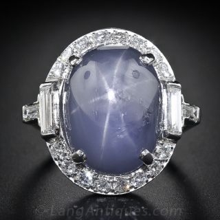 Large Art Deco Star Sapphire and Platinum Diamond Ring