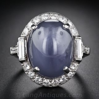 Large Art Deco Star Sapphire and Platinum Diamond Ring