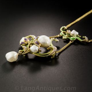 Large Art Nouveau Enamel and Pearl Pendant by Bippart, Griscom & Osborn