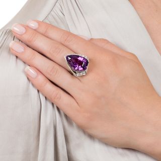 Large Asymmetrical Amethyst and Diamond Ring