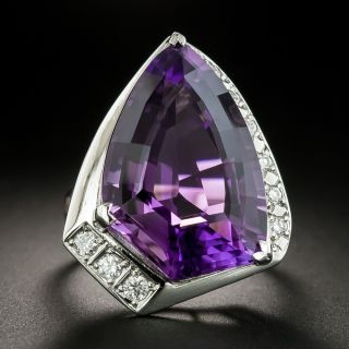 Large Asymmetrical Amethyst Platinum Diamond Ring - 2