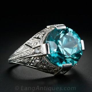 Large Blue Zircon Art Deco Ring