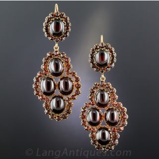 Large Bohemian Garnet Dangle Earrings - 1