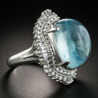 Large Cabochon Aquamarine Platinum Diamond Cocktail Ring