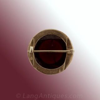 Large Cabochon Garnet Victorian Pin with Seed Pearl Border