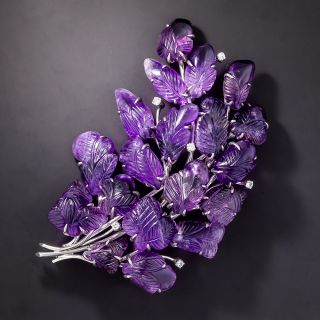 Large Carved Amethyst and Diamond  Brooch - 1