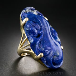 Large Carved Lapis Ring
