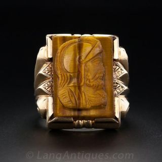 Large Carved Tiger Eye Gent's Ring