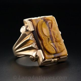 Large Carved Tiger Eye Gent's Ring