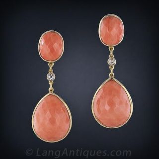 Large  Coral and Diamond Drop Earrings